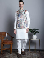 Jompers Men's Printed With Zari Work Nehru Jacket - Blue