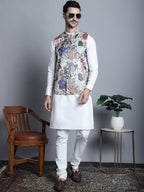 Jompers Men's Printed With Zari Work Nehru Jacket - Blue