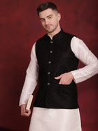 Jompers Men's Black Woven Design Nehru Jacket