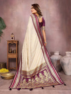 Aastha Fashion Cream Kalamkari Silk Weaving Saree - Distacart