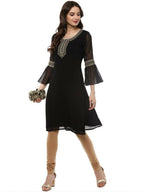Ahalyaa Women's Black Georgette Glitter Print Kurta - Distacart