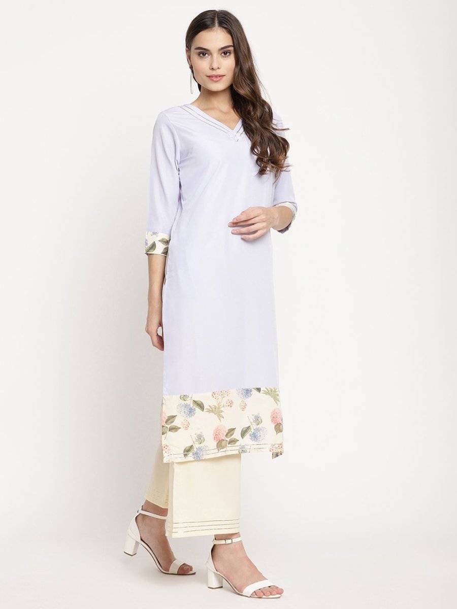 Ahalyaa Women's Powder Blue Crepe Kurta Palazzo Set With Dupatta