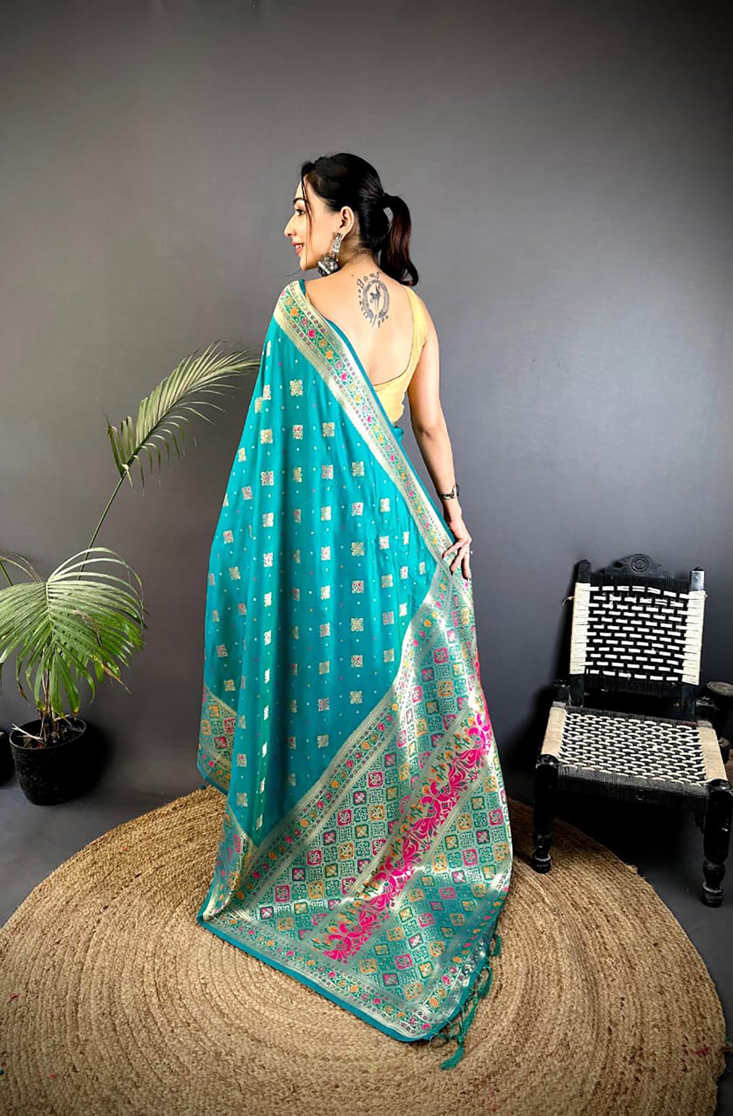 Joban Fashion Teal Banarasi Lichi Silk Meenakari Weaving Saree - Distacart