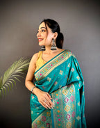 Joban Fashion Teal Banarasi Lichi Silk Meenakari Weaving Saree - Distacart