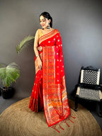 Joban Fashion Red Banarasi Lichi Silk Meenakari Weaving Saree - Distacart