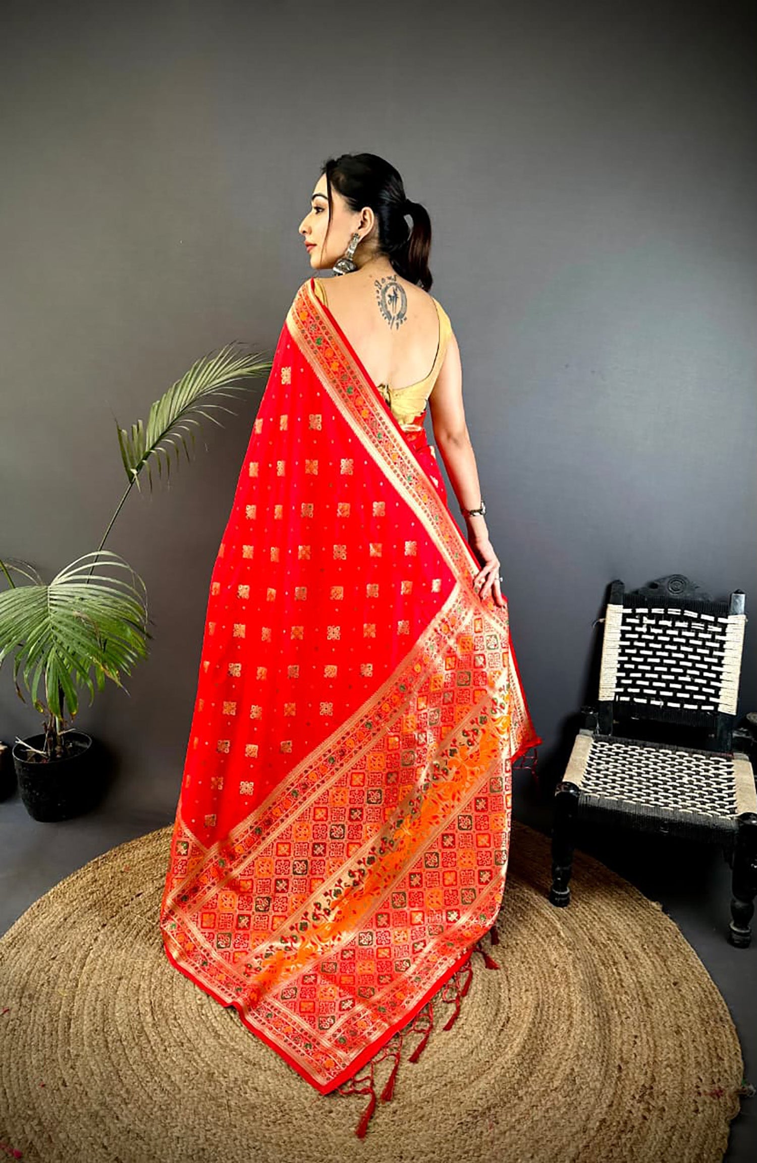 Joban Fashion Red Banarasi Lichi Silk Meenakari Weaving Saree - Distacart
