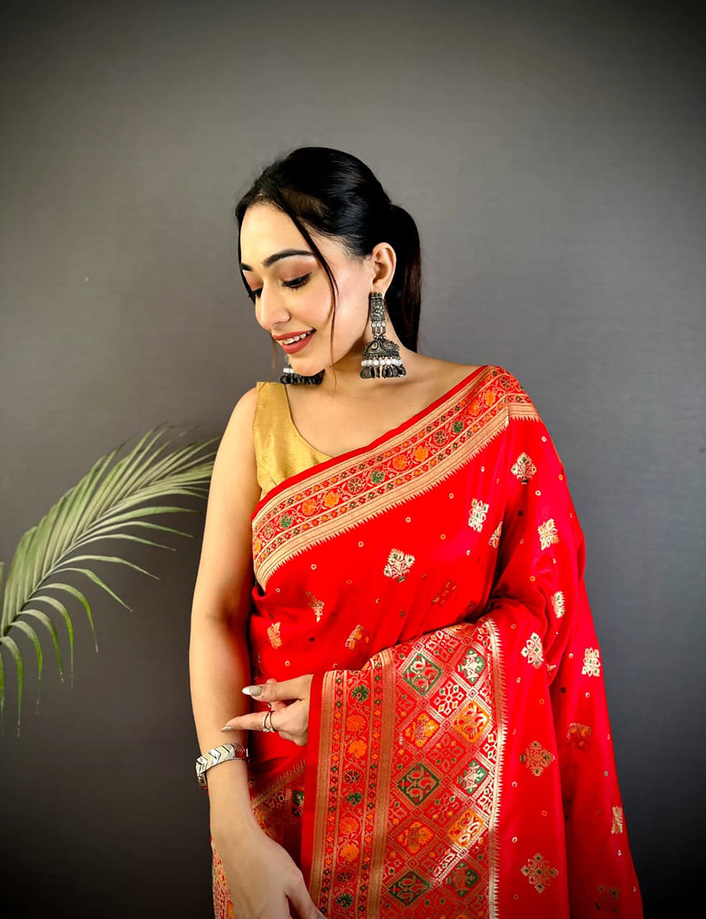 Joban Fashion Red Banarasi Lichi Silk Meenakari Weaving Saree - Distacart