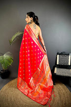 Joban Fashion Red Banarasi Lichi Silk Meenakari Weaving Saree - Distacart