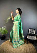 Joban Fashion Sea Green Banarasi Lichi Silk Meenakari Weaving Saree - Distacart