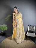Joban Fashion Bright Yellow Organza Silk Dubble Sequence Saree - Distacart