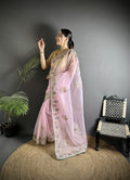 Joban Fashion Light Pink Organza Silk Dubble Sequence Saree - Distacart