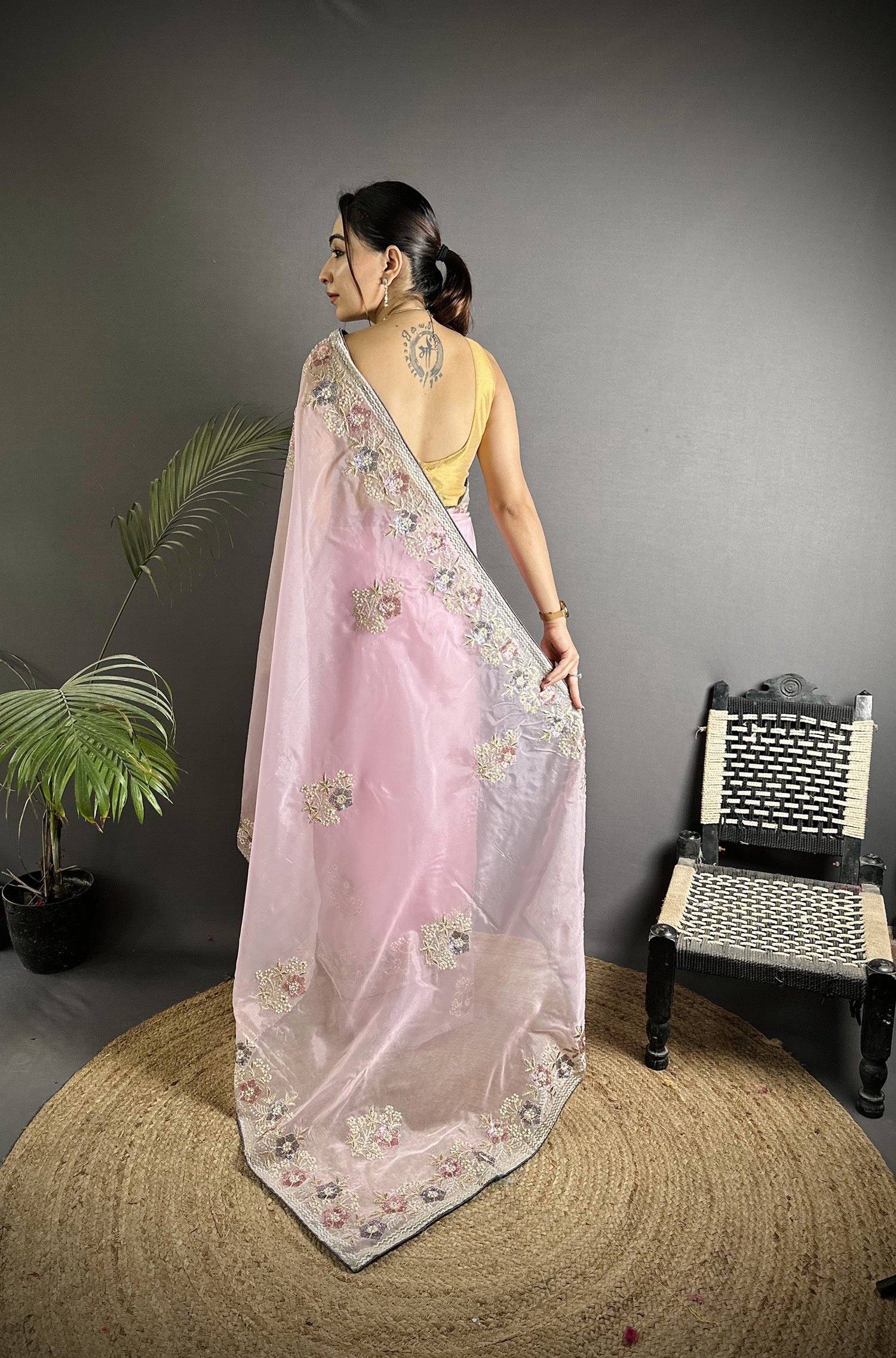 Joban Fashion Light Pink Organza Silk Dubble Sequence Saree - Distacart