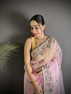 Joban Fashion Light Pink Organza Silk Dubble Sequence Saree - Distacart