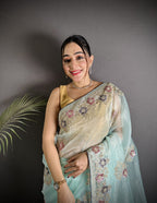 Joban Fashion Sky Blue Organza Silk Dubble Sequence Saree - Distacart