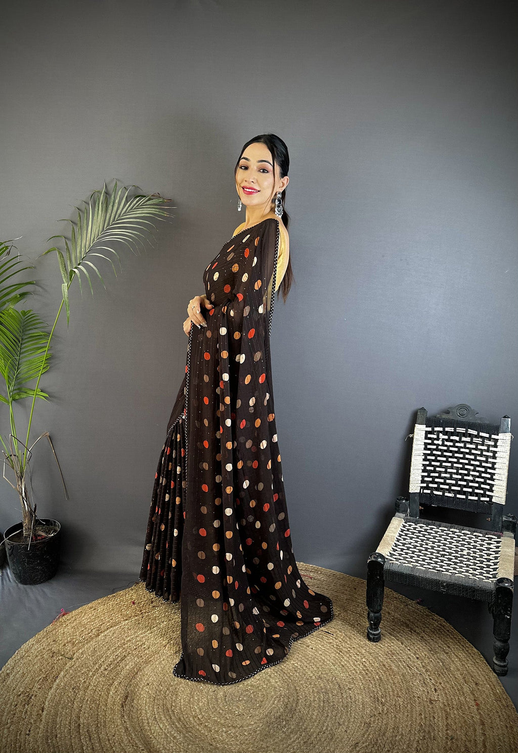 Joban Fashion Black Georgette Polka Dot Pattern Saree - Distacart