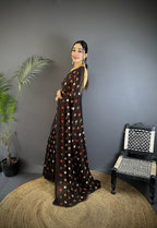 Joban Fashion Black Georgette Polka Dot Pattern Saree - Distacart