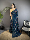 Joban Fashion Deep Blue Georgette Polka Dot Pattern Saree - Distacart