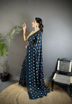Joban Fashion Deep Blue Georgette Polka Dot Pattern Saree - Distacart