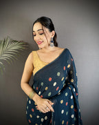 Joban Fashion Deep Blue Georgette Polka Dot Pattern Saree - Distacart
