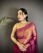 Joban Fashion Fuchsia Georgette Floral Embroidered Saree - Distacart