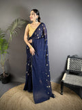 Joban Fashion Navy Blue Georgette Polka Dot Pattern Saree - Distacart