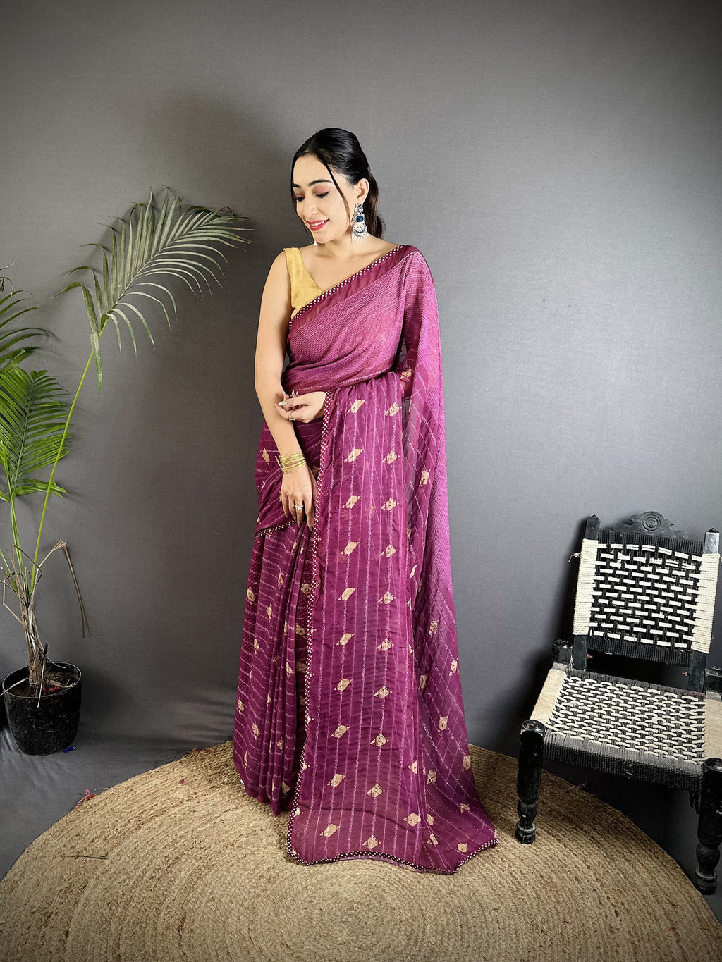 Joban Fashion Purple Georgette Polka Dot Pattern Saree - Distacart