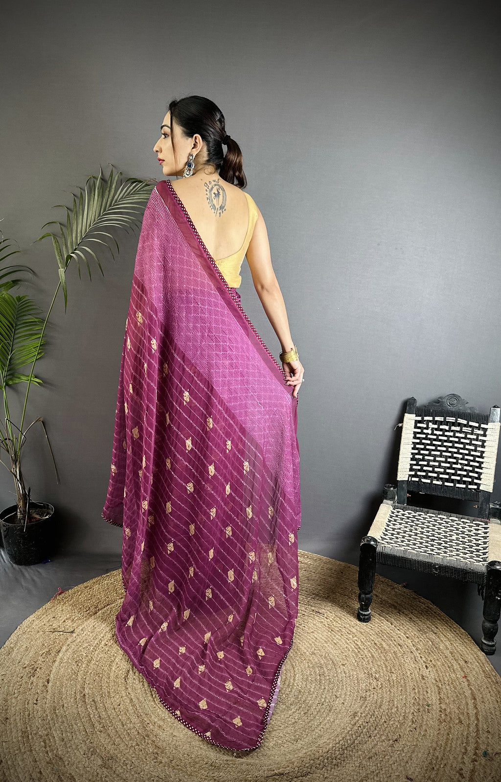 Joban Fashion Purple Georgette Polka Dot Pattern Saree - Distacart