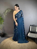 Joban Fashion Blue Georgette Polka Dot Pattern Saree - Distacart