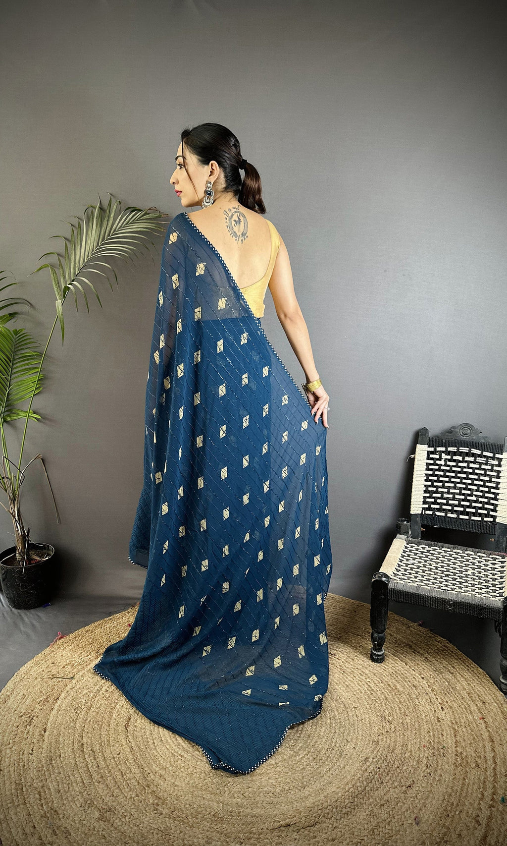 Joban Fashion Blue Georgette Polka Dot Pattern Saree - Distacart