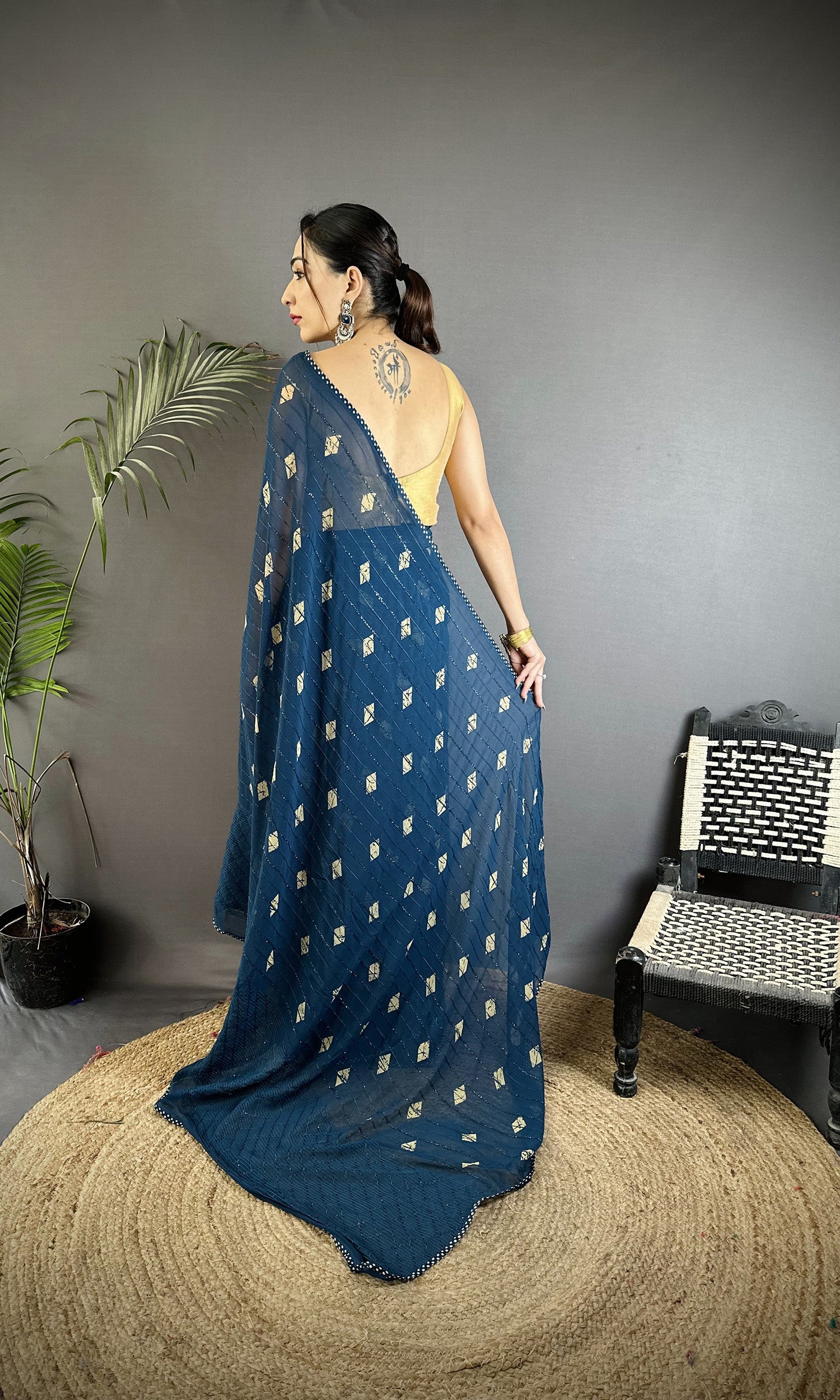 Joban Fashion Blue Georgette Polka Dot Pattern Saree - Distacart