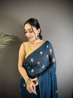 Joban Fashion Blue Georgette Polka Dot Pattern Saree - Distacart