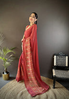 Joban Fashion Red Georgette Attractive Foil Print Saree - Distacart