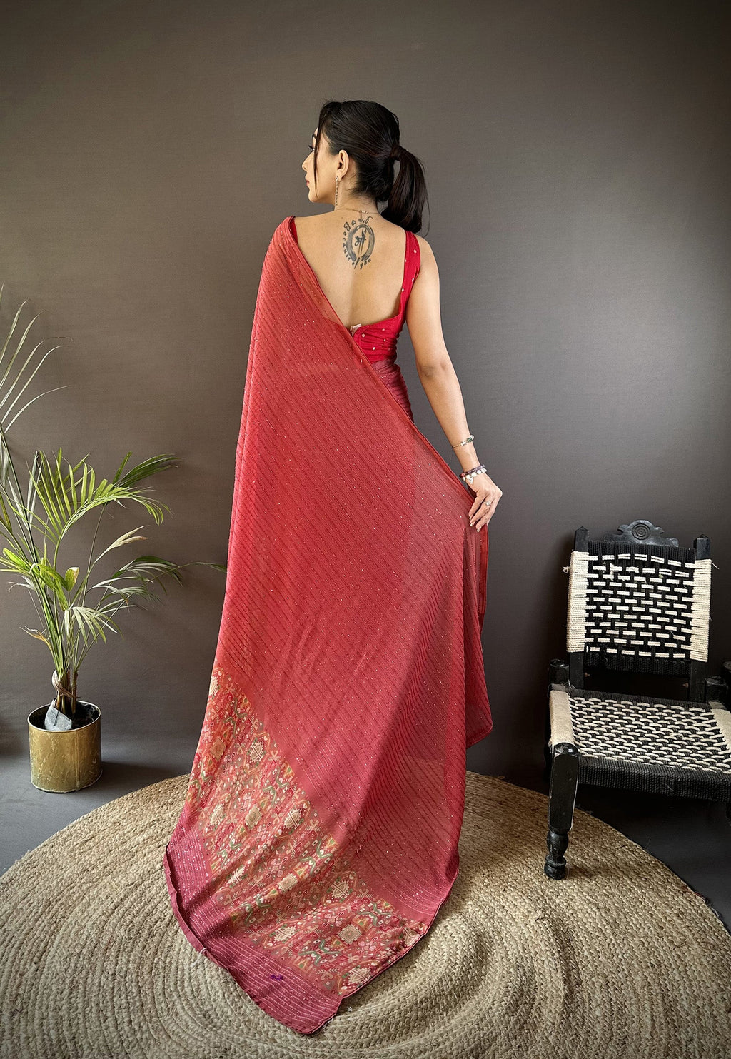 Joban Fashion Red Georgette Attractive Foil Print Saree - Distacart