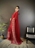 Joban Fashion Royal Red Georgette Attractive Foil Print Saree - Distacart