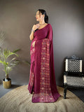 Joban Fashion Wine Georgette Attractive Foil Print Saree - Distacart