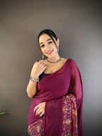 Joban Fashion Wine Georgette Attractive Foil Print Saree - Distacart