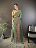 Joban Fashion Mehendi Green Georgette Attractive Foil Print Saree - Distacart