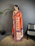 Joban Fashion Orange Banarasi Silk Motifs Inspired By Nature Saree - Distacart