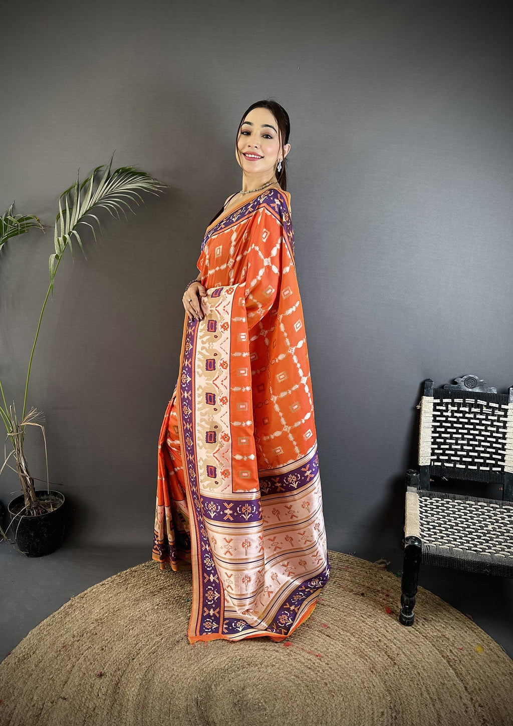 Joban Fashion Orange Banarasi Silk Motifs Inspired By Nature Saree - Distacart