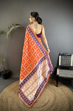 Joban Fashion Orange Banarasi Silk Motifs Inspired By Nature Saree - Distacart
