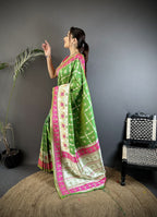 Joban Fashion Parrot Green Banarasi Silk Motifs Inspired By Nature Saree - Distacart