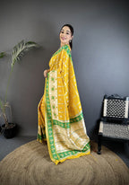 Joban Fashion Yellow Banarasi Silk Motifs Inspired By Nature Saree - Distacart