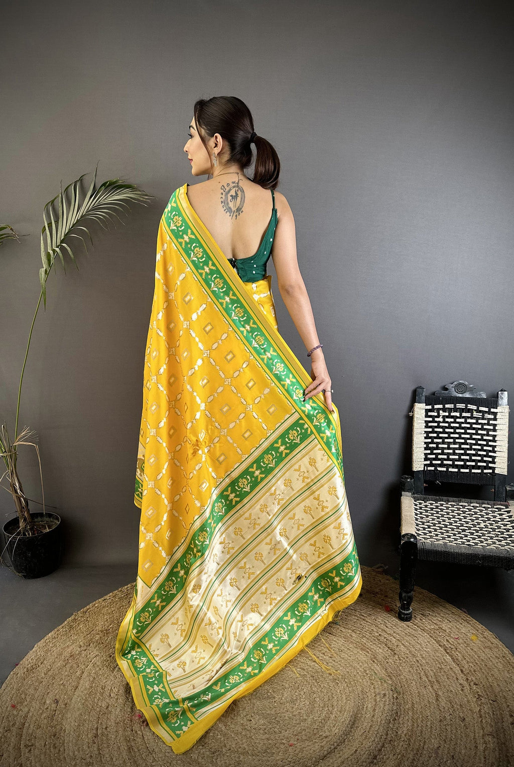 Joban Fashion Yellow Banarasi Silk Motifs Inspired By Nature Saree - Distacart