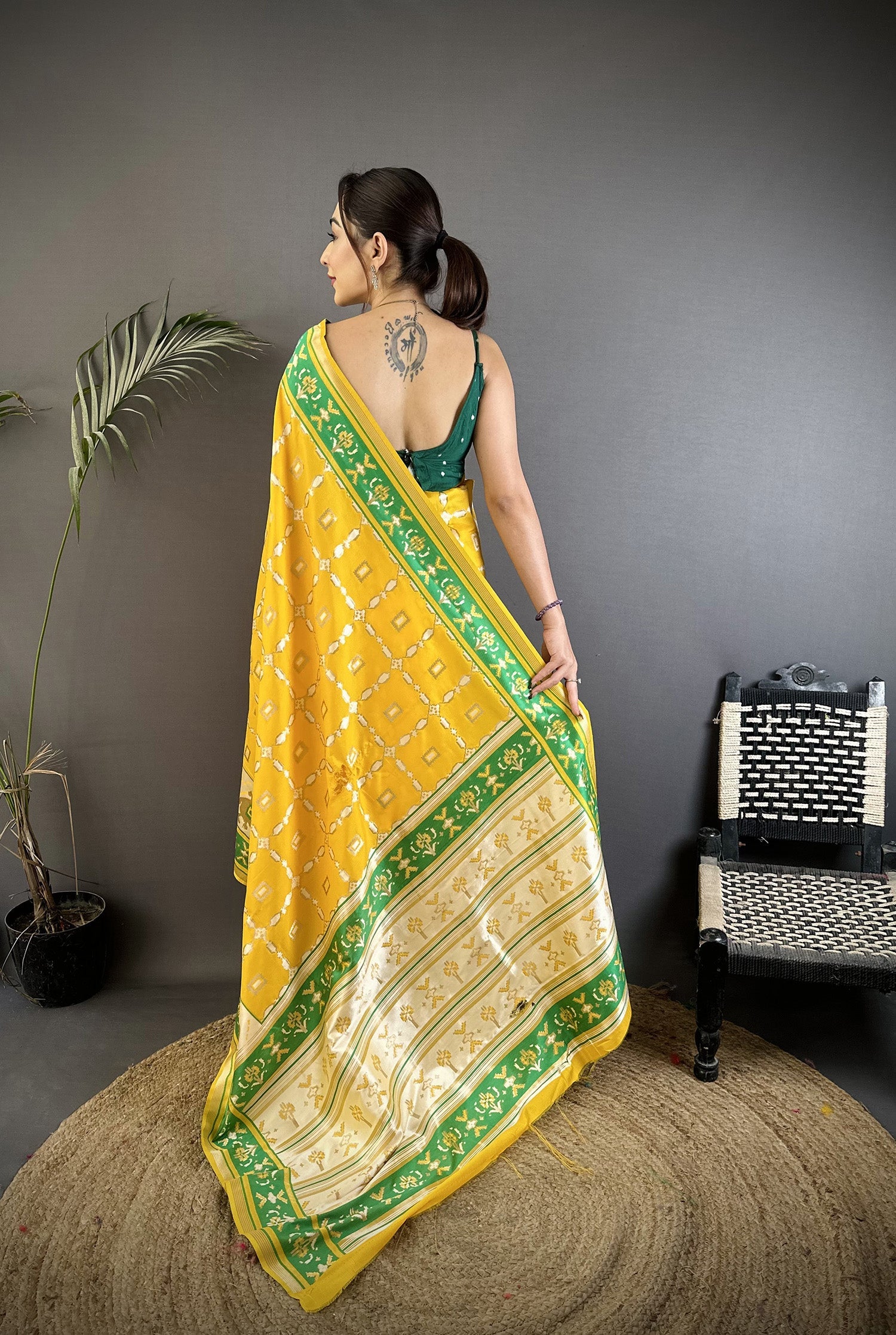 Joban Fashion Yellow Banarasi Silk Motifs Inspired By Nature Saree - Distacart