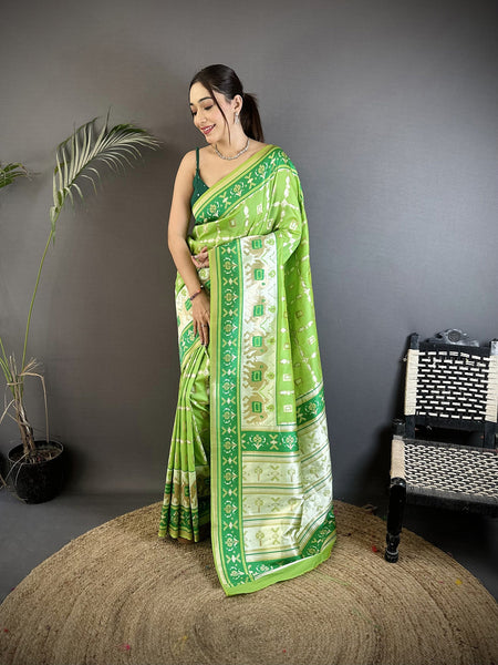 Joban Fashion Pear Green Banarasi Silk Motifs Inspired By Nature Saree