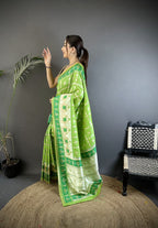 Joban Fashion Pear Green Banarasi Silk Motifs Inspired By Nature Saree - Distacart