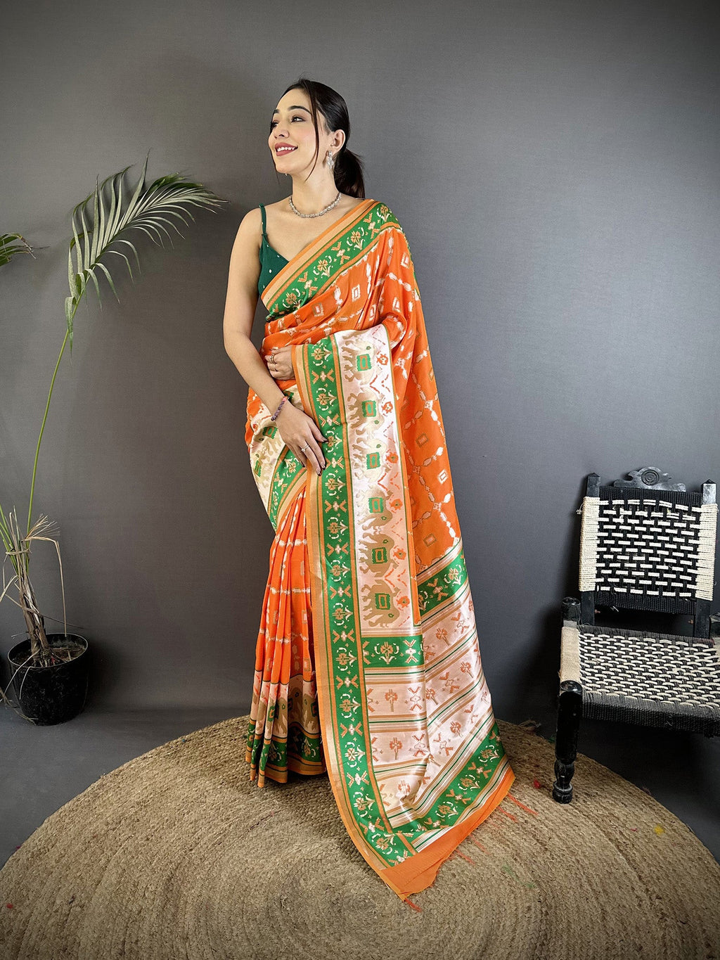 Joban Fashion Orange Banarasi Silk Motifs Inspired By Nature Saree - Distacart