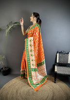 Joban Fashion Orange Banarasi Silk Motifs Inspired By Nature Saree - Distacart
