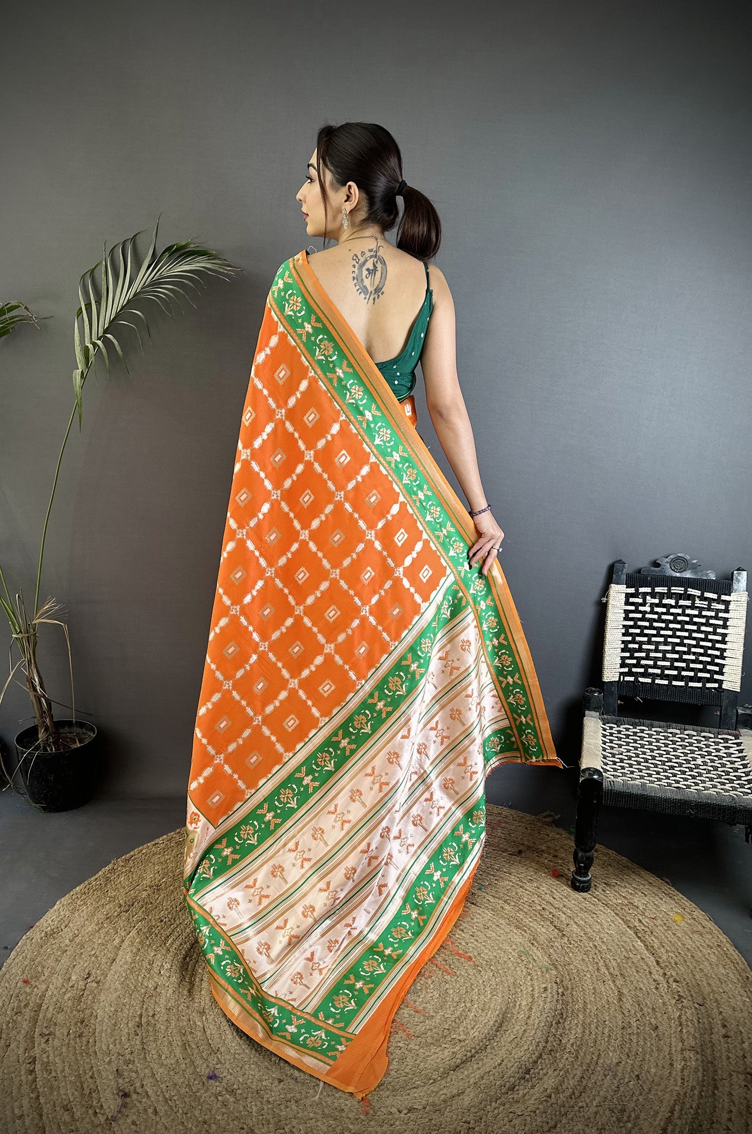 Joban Fashion Orange Banarasi Silk Motifs Inspired By Nature Saree - Distacart