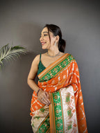 Joban Fashion Orange Banarasi Silk Motifs Inspired By Nature Saree - Distacart